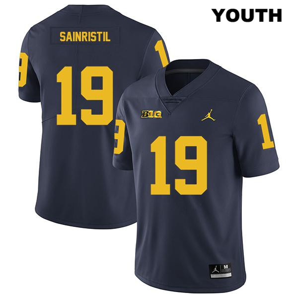 Youth NCAA Michigan Wolverines Mike Sainristil #19 Navy Jordan Brand Authentic Stitched Legend Football College Jersey BD25G37DT